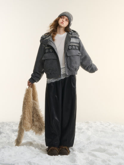 AsGony ASG25556 Protein leather elastic cut black leather pants