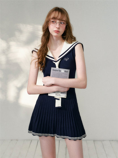 16DEWS 16D26121 Navy collar slim fit sleeveless A-line dress