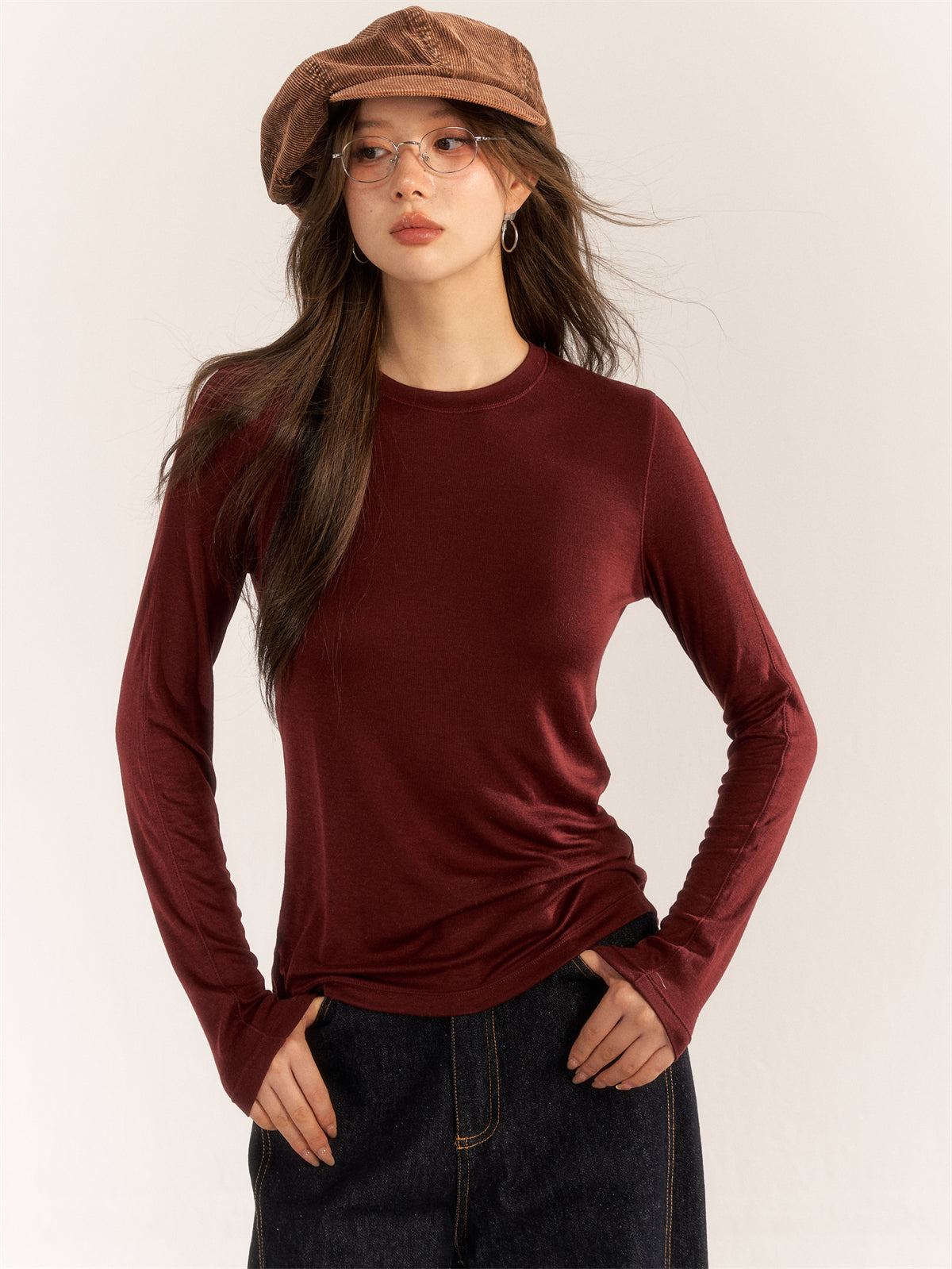 Asgony ASG24585 Fine wool all-match slim bottoming shirt top