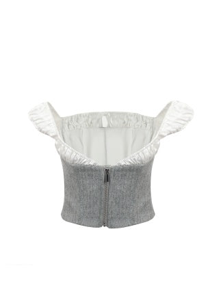 Jean Soo Cloud Patchwork One-Shoulder Fishbone Waist Cinching Top