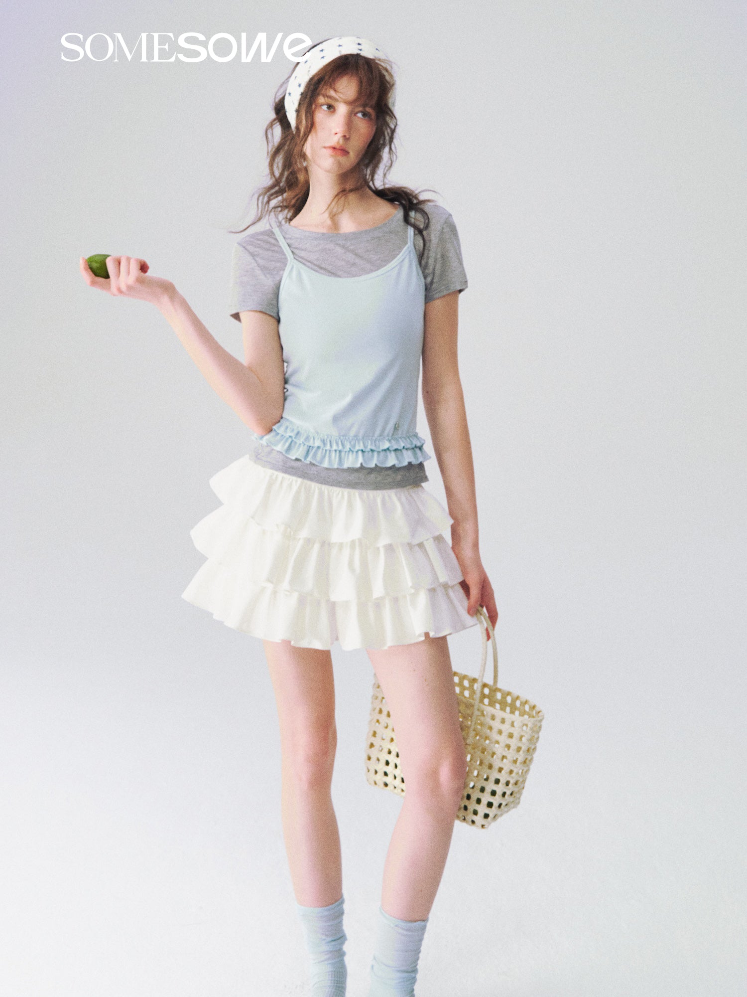 SOMESOWE S2609085 Folding edge short sleeved two-piece set