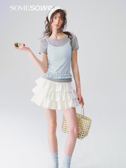 SOMESOWE S2609085 Folding edge short sleeved two-piece set