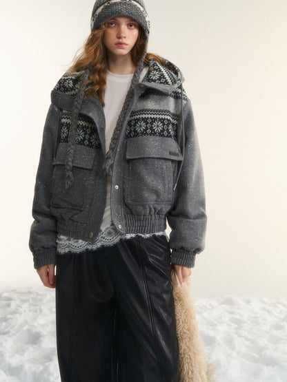 AsGony ASG25527 90 white duck down wool Fel Island hooded down jacket