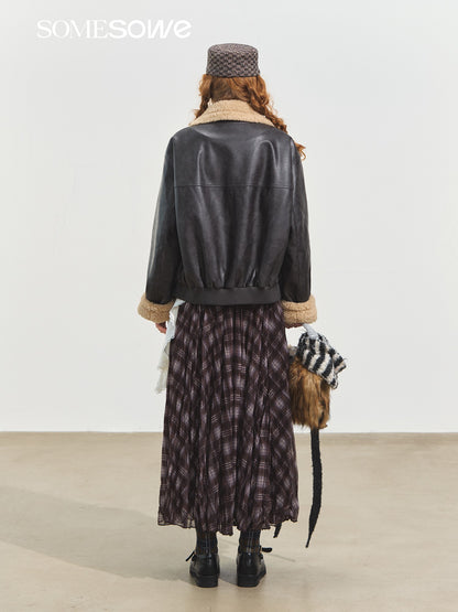 SOMESOWE S2508232 Shearling Motorcycle Jacket with Lapel