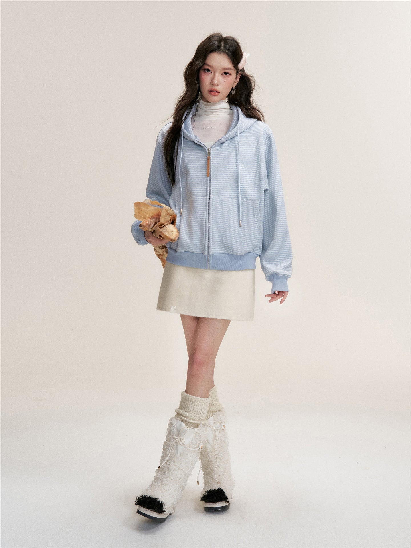 16DEWS 16D25438 Thickened striped hooded sweater jacket