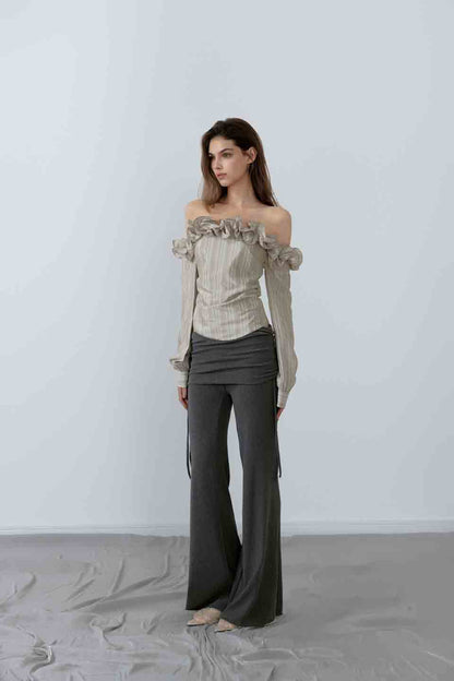 NONCESTNON N221 Striped pleated long sleeved top
