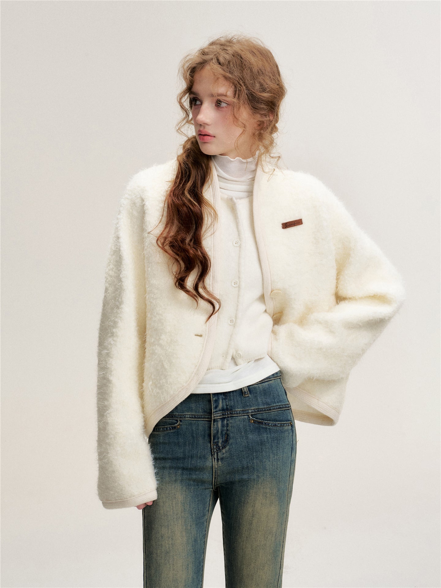 16DEWS 16D25476 Cocoon shaped woolen coat