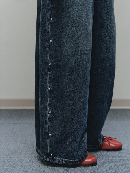 Asgony ASG26556 Vintage Washed Studded Barrel Pants
