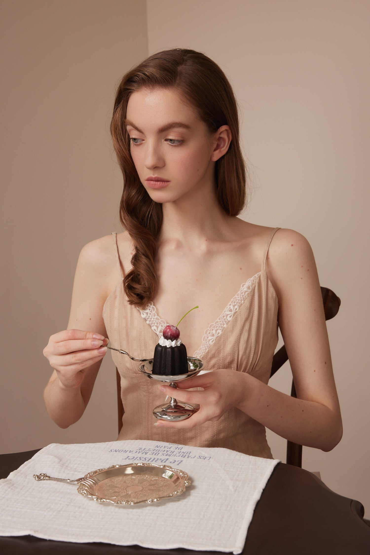 First Date Nude lace bow camisole puffy dress