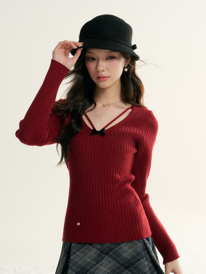16DEWS 16D25507 V-neck slim-fit knit top