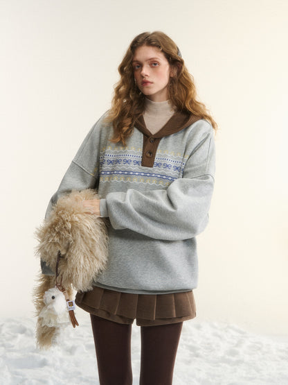 AsGony ASG25545 Fel Island printed casual hooded sweatshirt