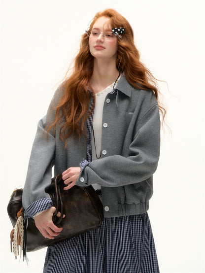 AsGony ASG25368 Plaid patchwork lapel embroidered jacket