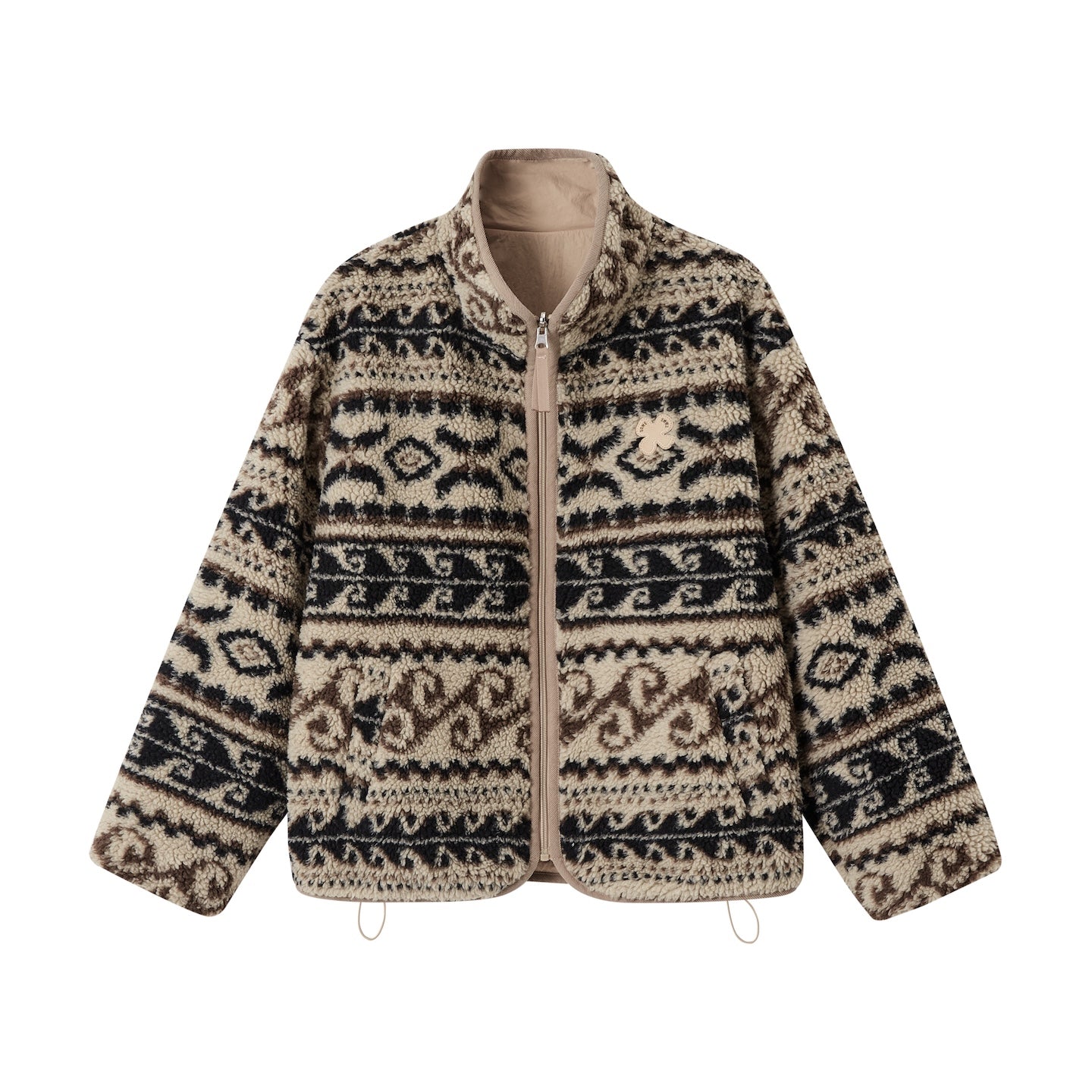 SOMESOWE S25082431 Polar fleece jacquard stand up collar silhouette jacket