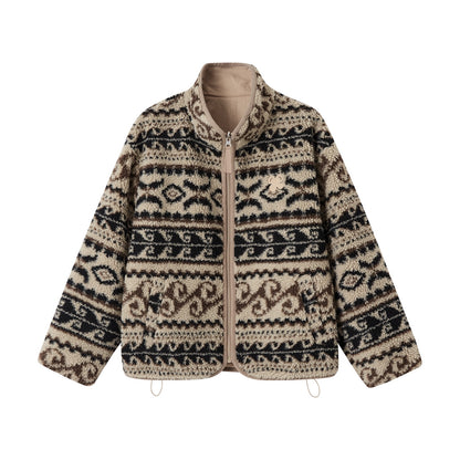 SOMESOWE S25082431 Polar fleece jacquard stand up collar silhouette jacket