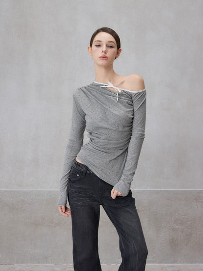 NONCESTNON N321 Colorful diamond off shoulder top