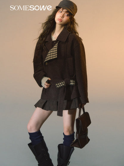 SOMESOWE S2508257 Plaid spliced woolen short jacket