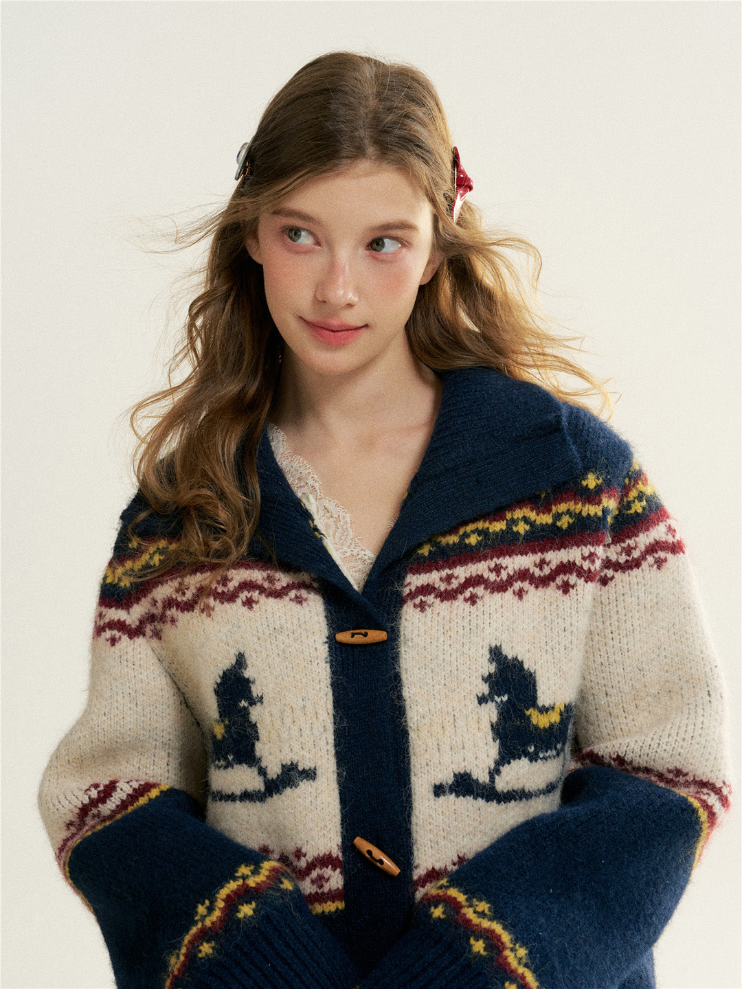 16DEWS 16D25548 Color blocked edge knitted sweater cardigan