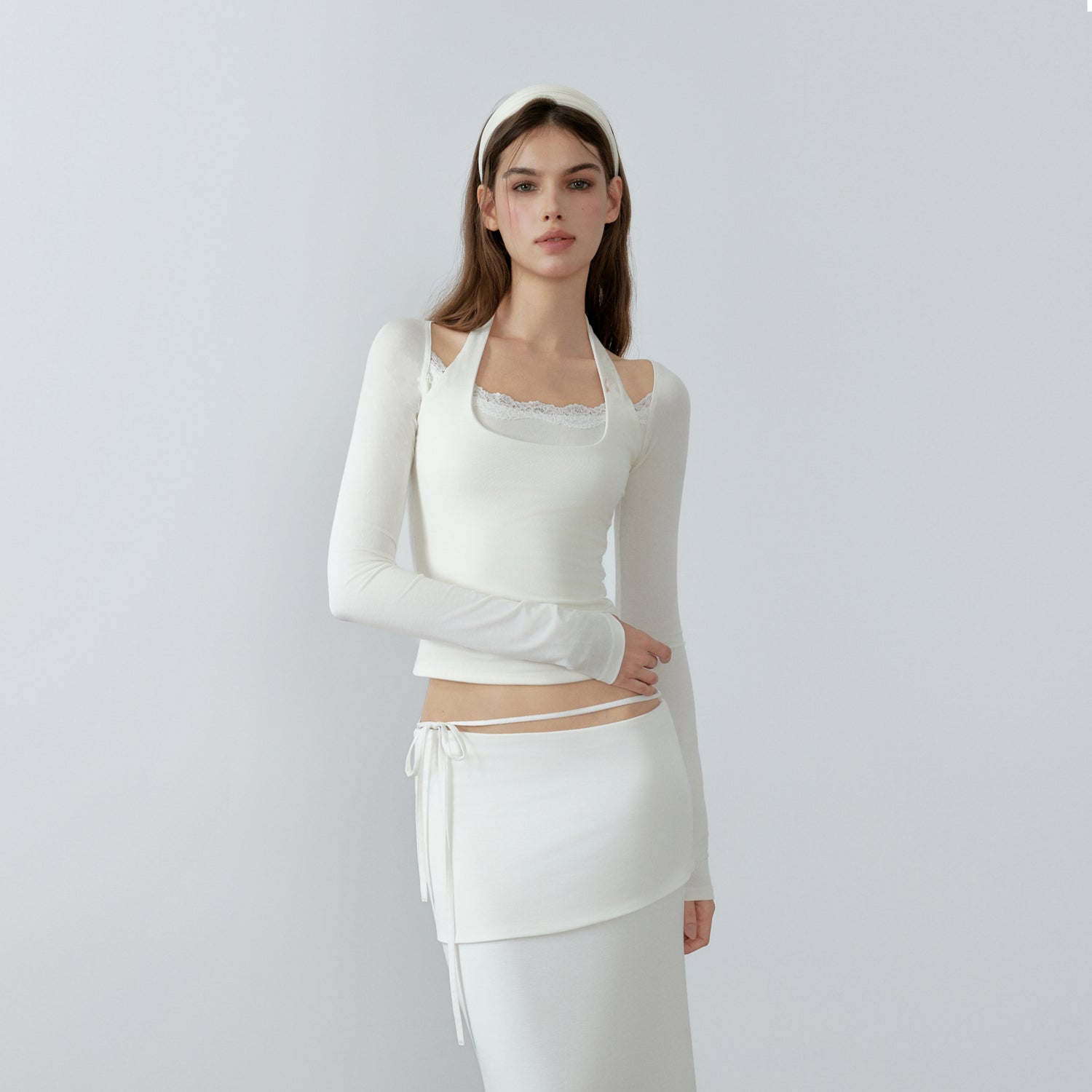 NONCESTNON N228 Fake two piece white long sleeve top