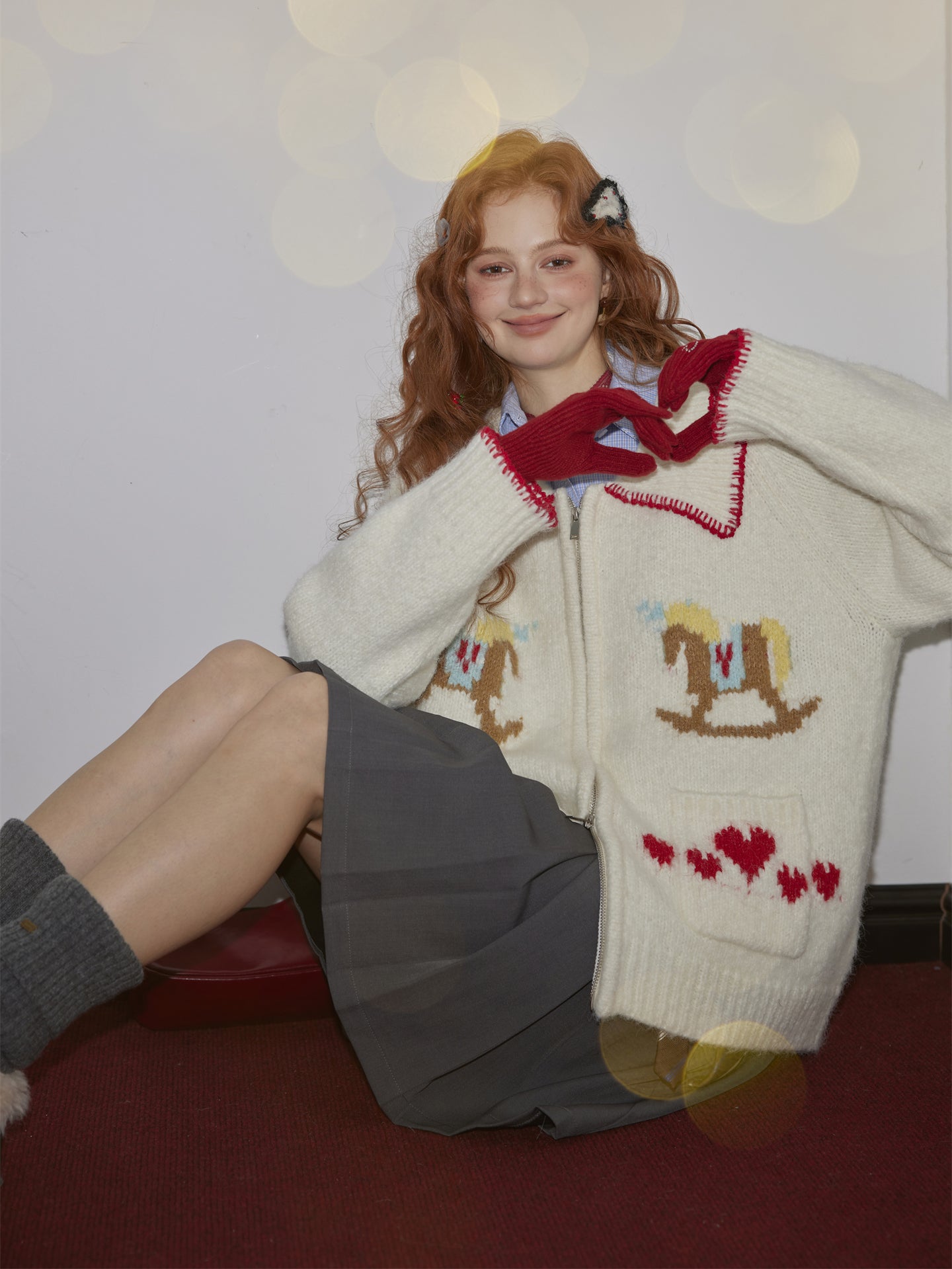 AsGony ASG25515 Simple solid color five finger knitted gloves