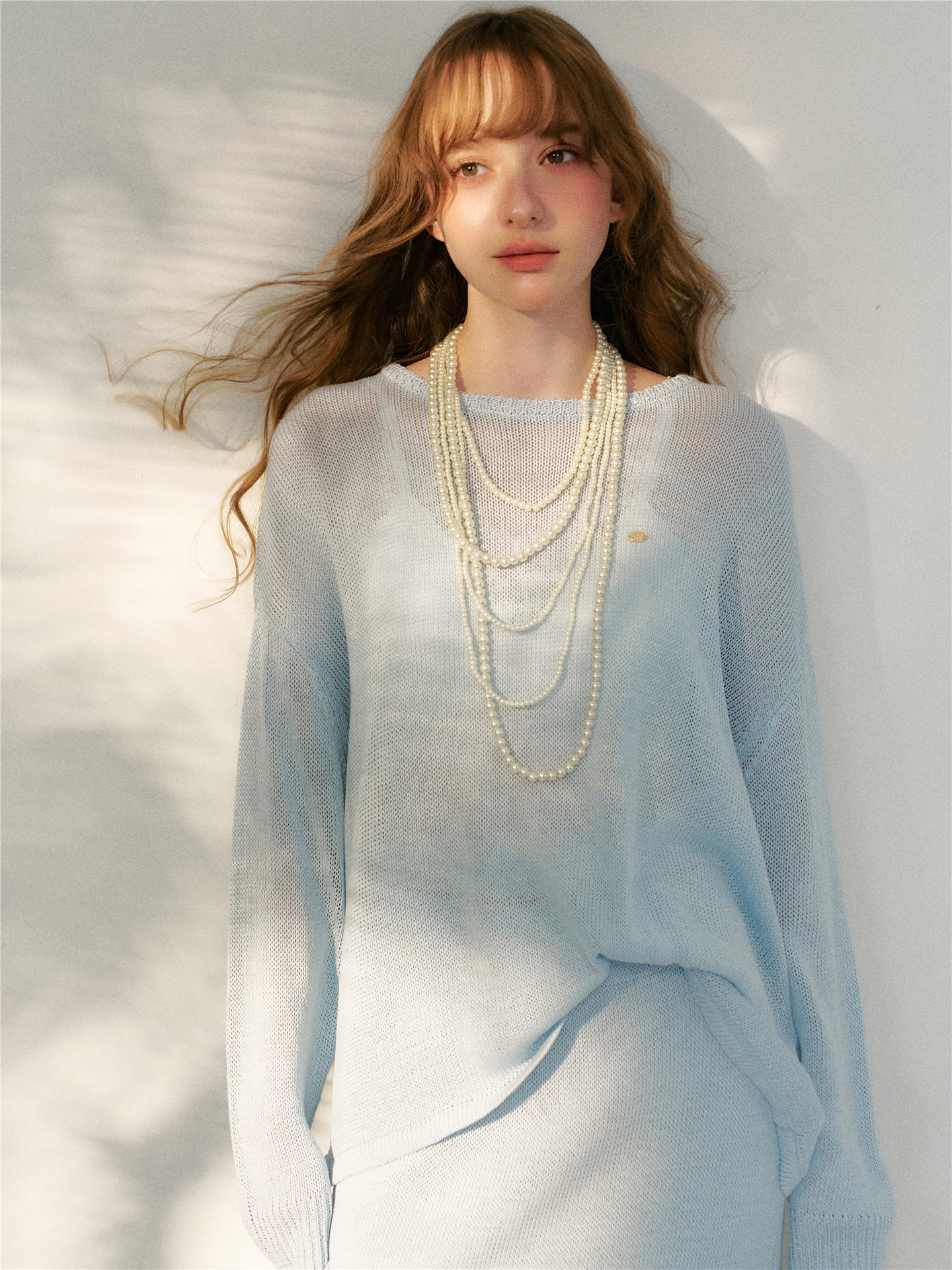 16DEWS 16D26086&amp;16D26087 Lyocell loose fitting pullover knitted sweater + skirt