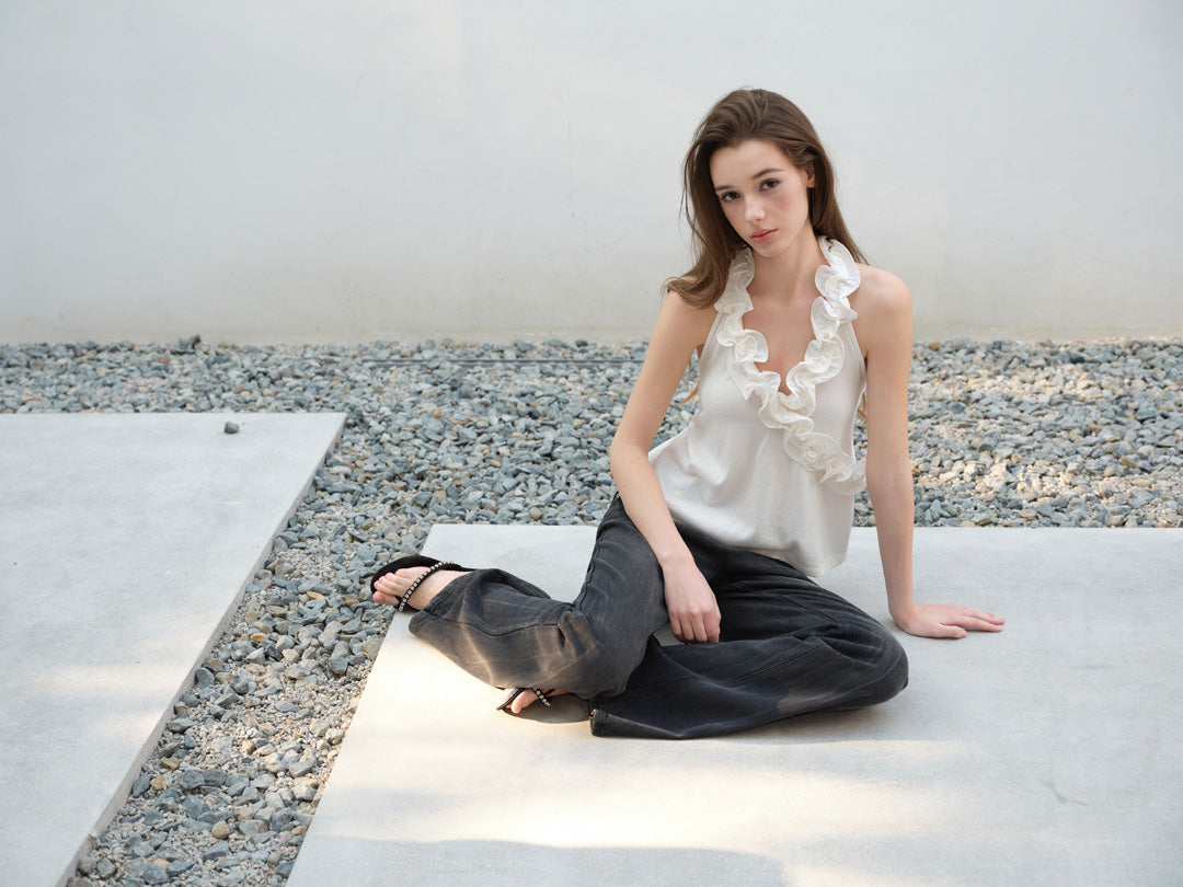 NONCESTNON N290 Ruffled neck hanging vest