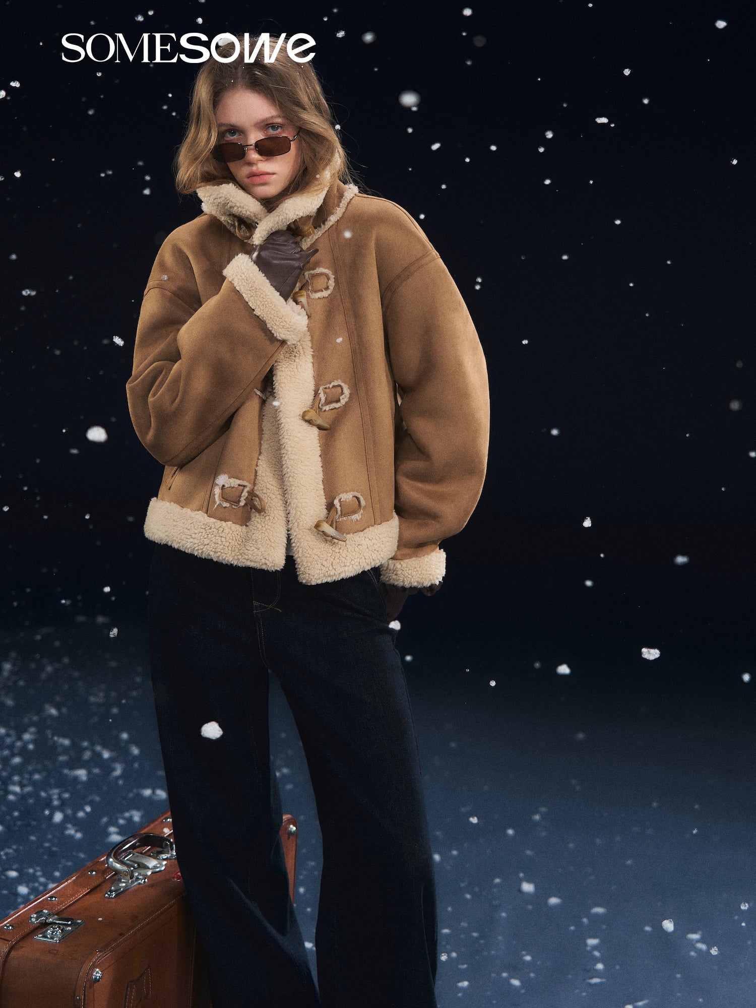 SOMESOWE S2508322 Cow horn breasted lambhair jacket