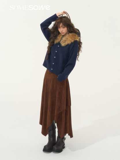 SOMESOWE S2508279 Detachable wool collar cowhide hooded cardigan