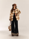 Asgony ASG24560 curled plaid splicing casual wide-leg jeans set