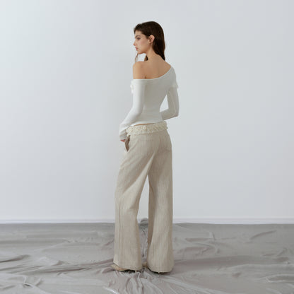 NONCESTNON N205 Ruffled one shoulder white top
