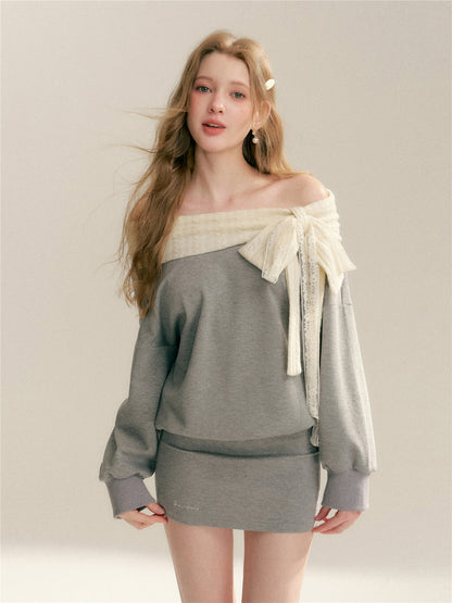 16DEWS 16D26052 Off shoulder bow waist bodycon dress