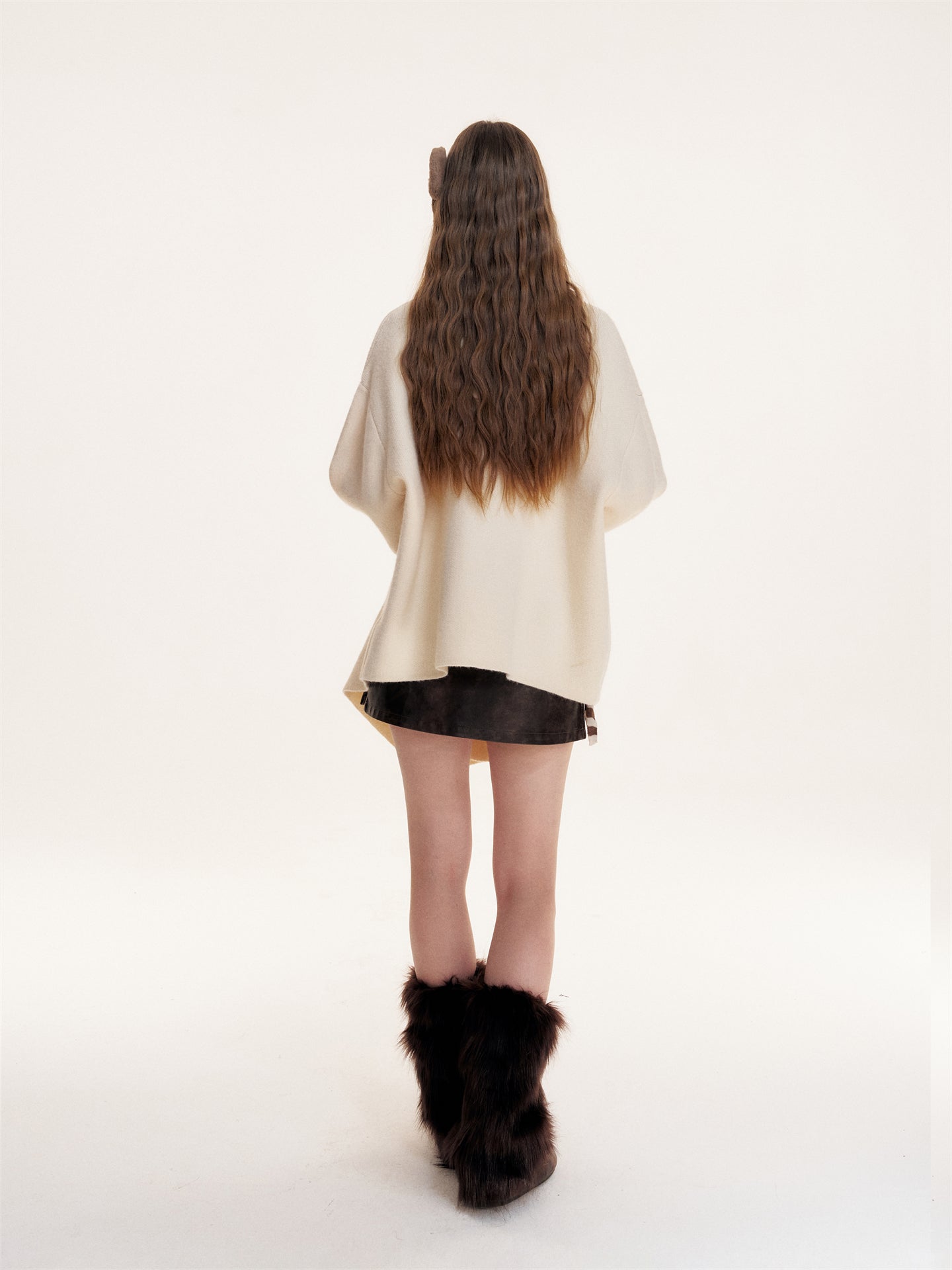 16DEWS 16D25411 Irregular hem lapel woolen cloak coat