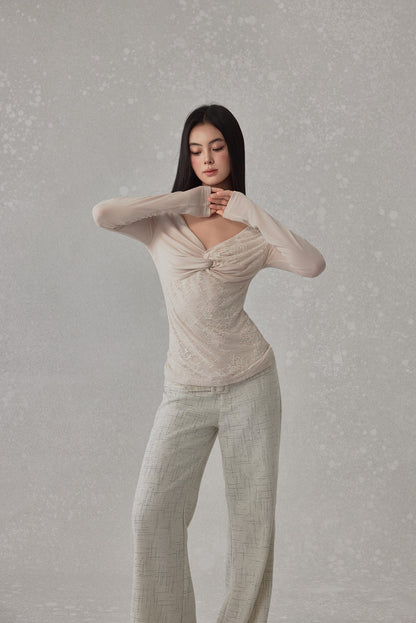 NONCESTNON N251 Lace knot long sleeved top