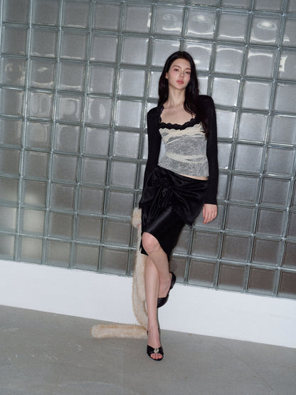 NONCESTNON N370 Black Acetate Tie-Waist Skirt