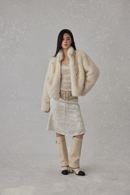 NONCESTNON N238 Pearl Buttoned Fur Coat