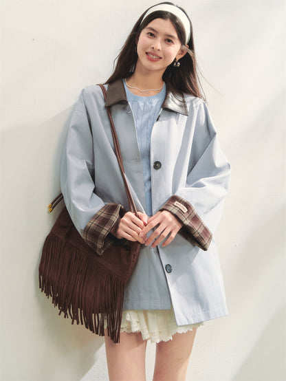 AsGony ASG25291 Grid splicing contrasting color windbreaker jacket