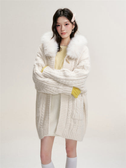 16DEWS 16D25462 Knitted hooded mid length sweater jacket