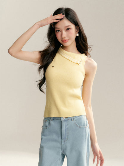 16DEWS 16D246039 Color blocking woolen sleeveless vest