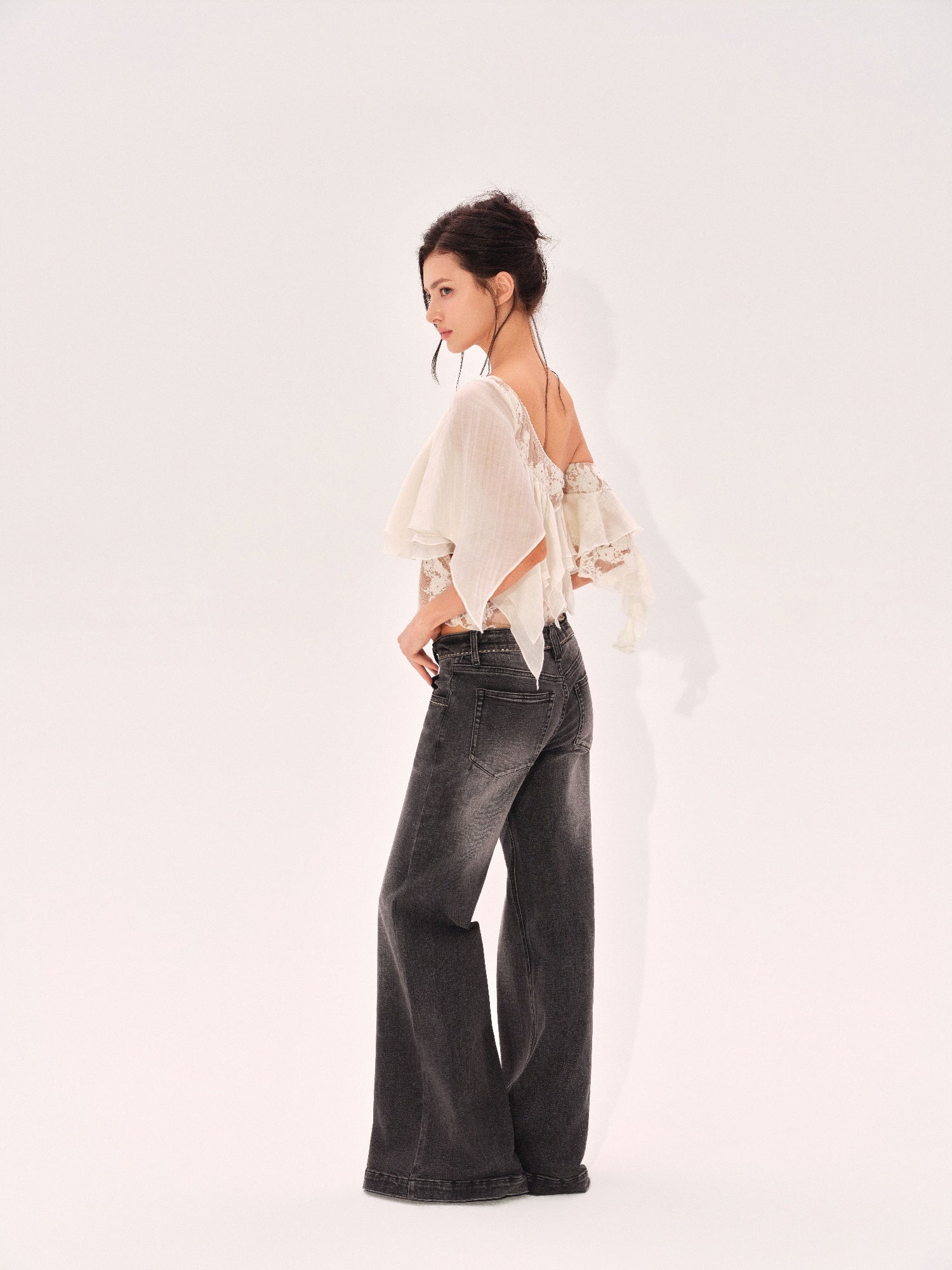 NONCESTNON N326 Patchwork One-Shoulder Top