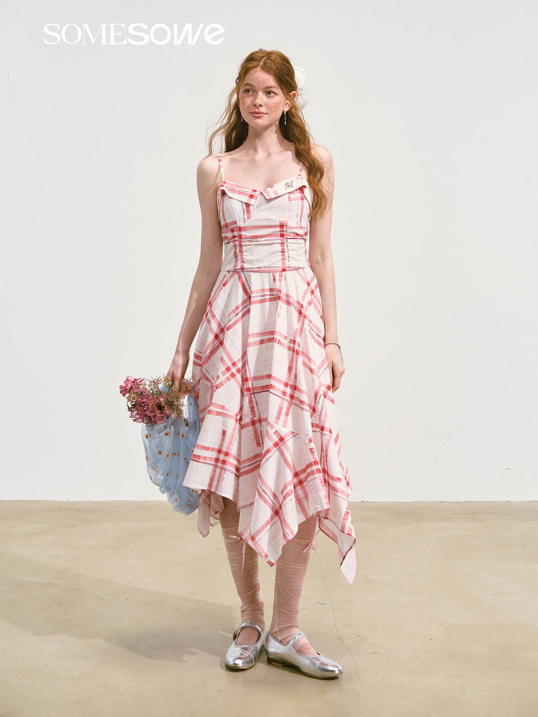 SOMESOWE S2508103 Plaid camisole midi dress