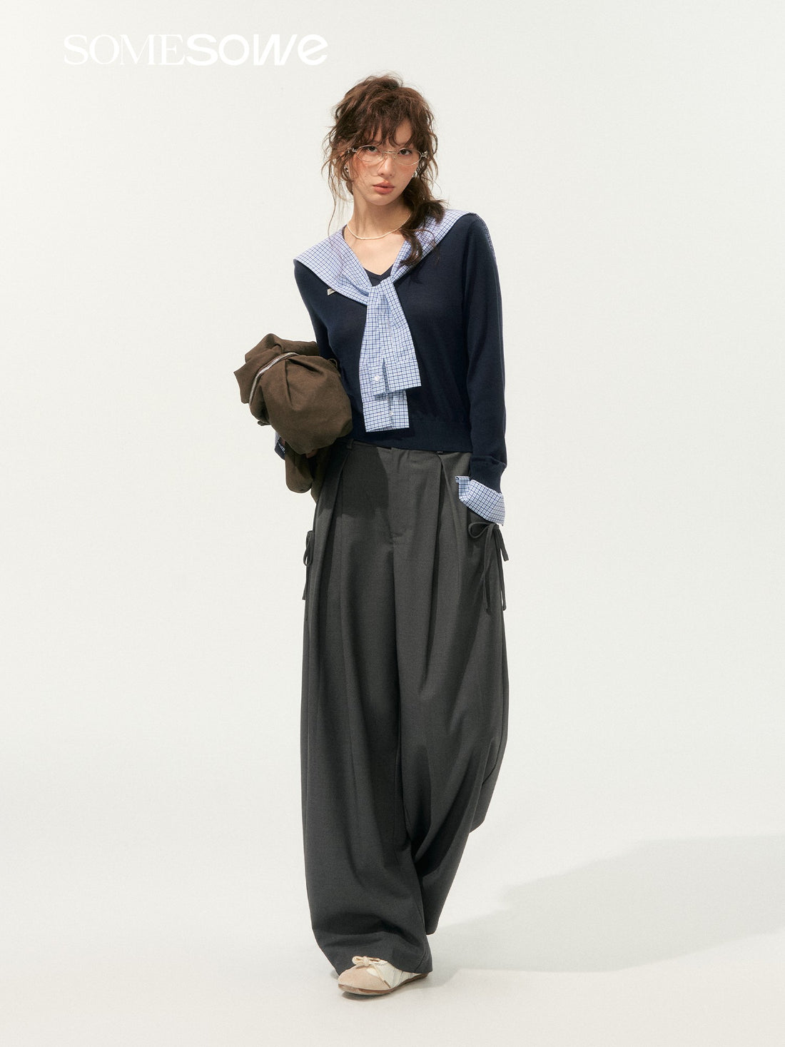 SOMESOWE S2508182 Sailor collar spliced knit top