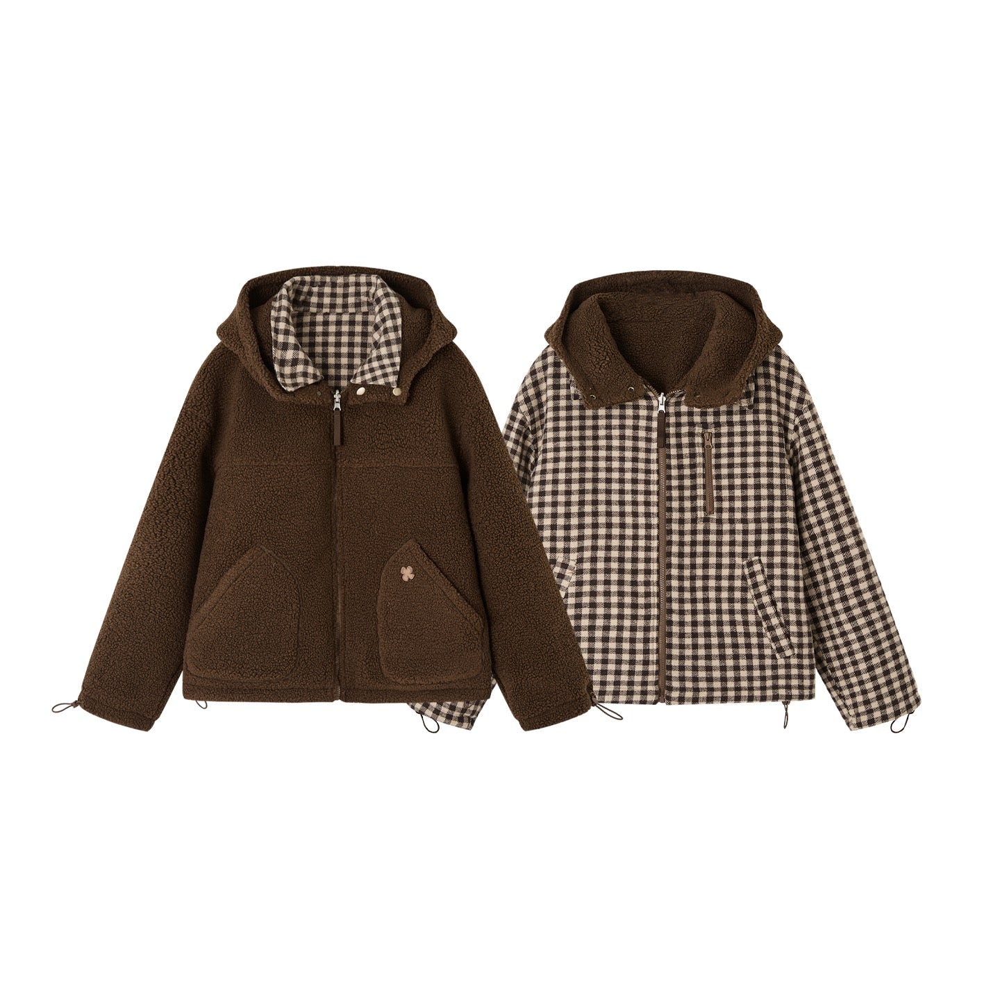 SOMESOWE S2508270 Double sided plaid patchwork fleece jacket