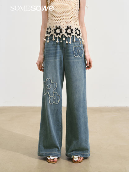 SOMESOWE S2508089 Hairy flower patch denim jeans