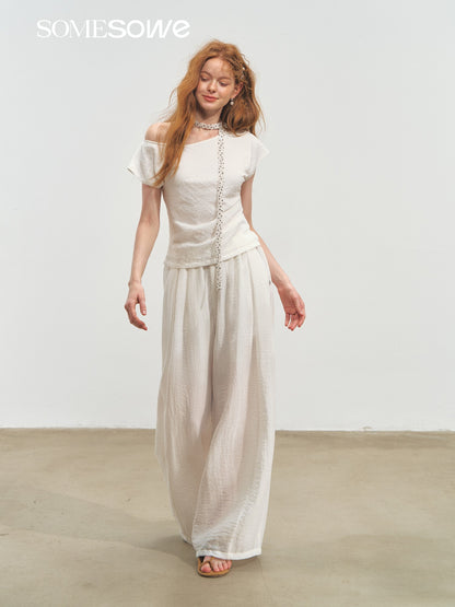 SOMESOWE S2508171&amp;S2508172 One-shoulder polka dot tie top + pants set