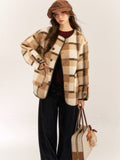 Asgony ASG30987 retro plaid round neck woolen jacket