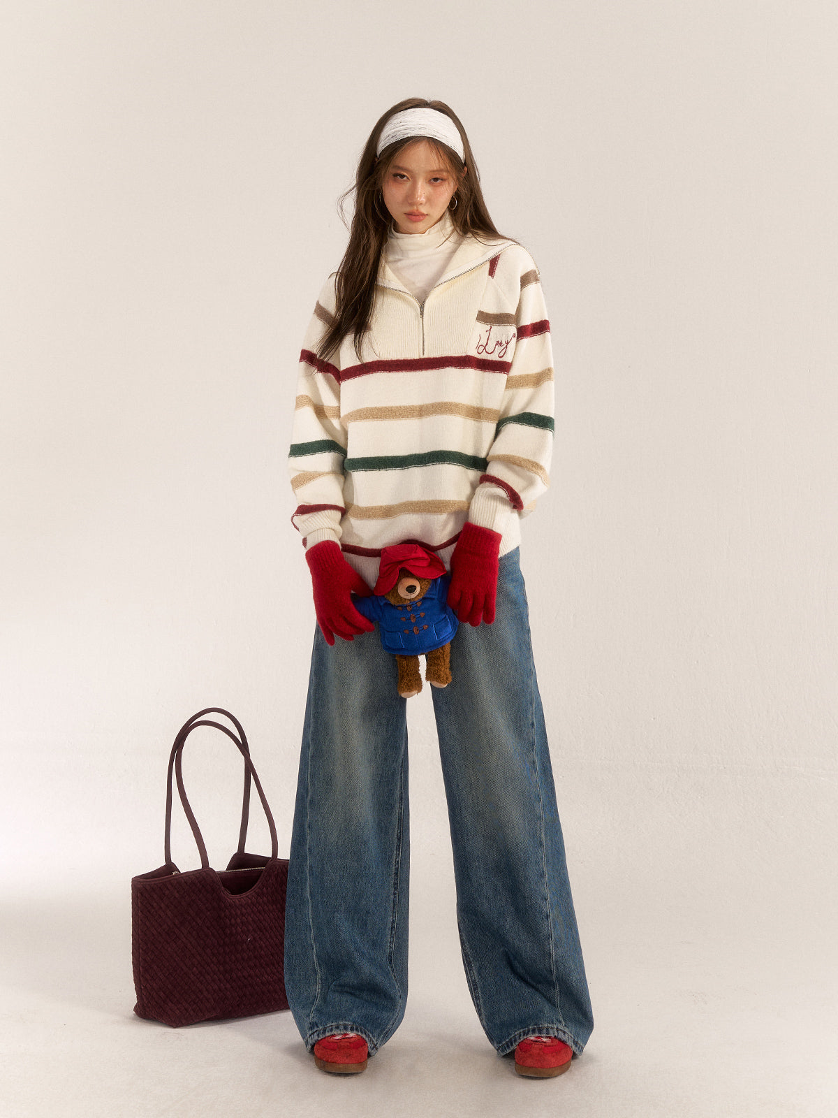 AsGony ASG24569 Color Stripe Sweater