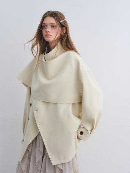 AsGony ASG25647 Woolen patchwork collar shawl woolen windbreaker