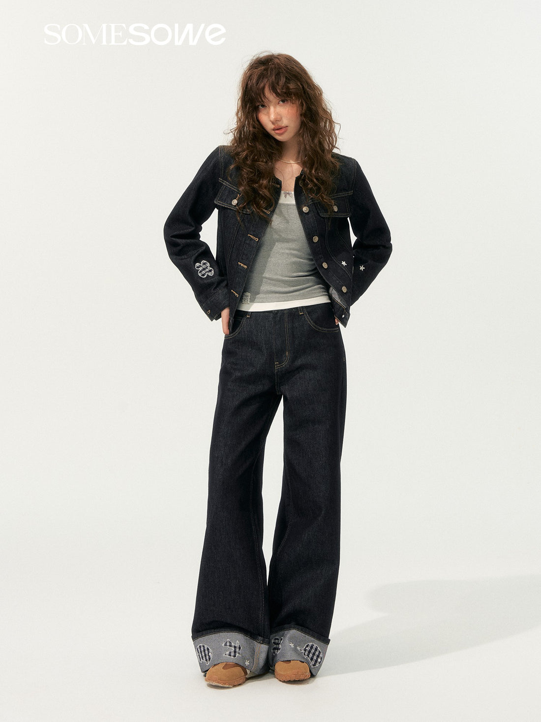 SOMESOWE S2508198&amp;S2508199 Childlike embroidered original color denim jacket + jeans