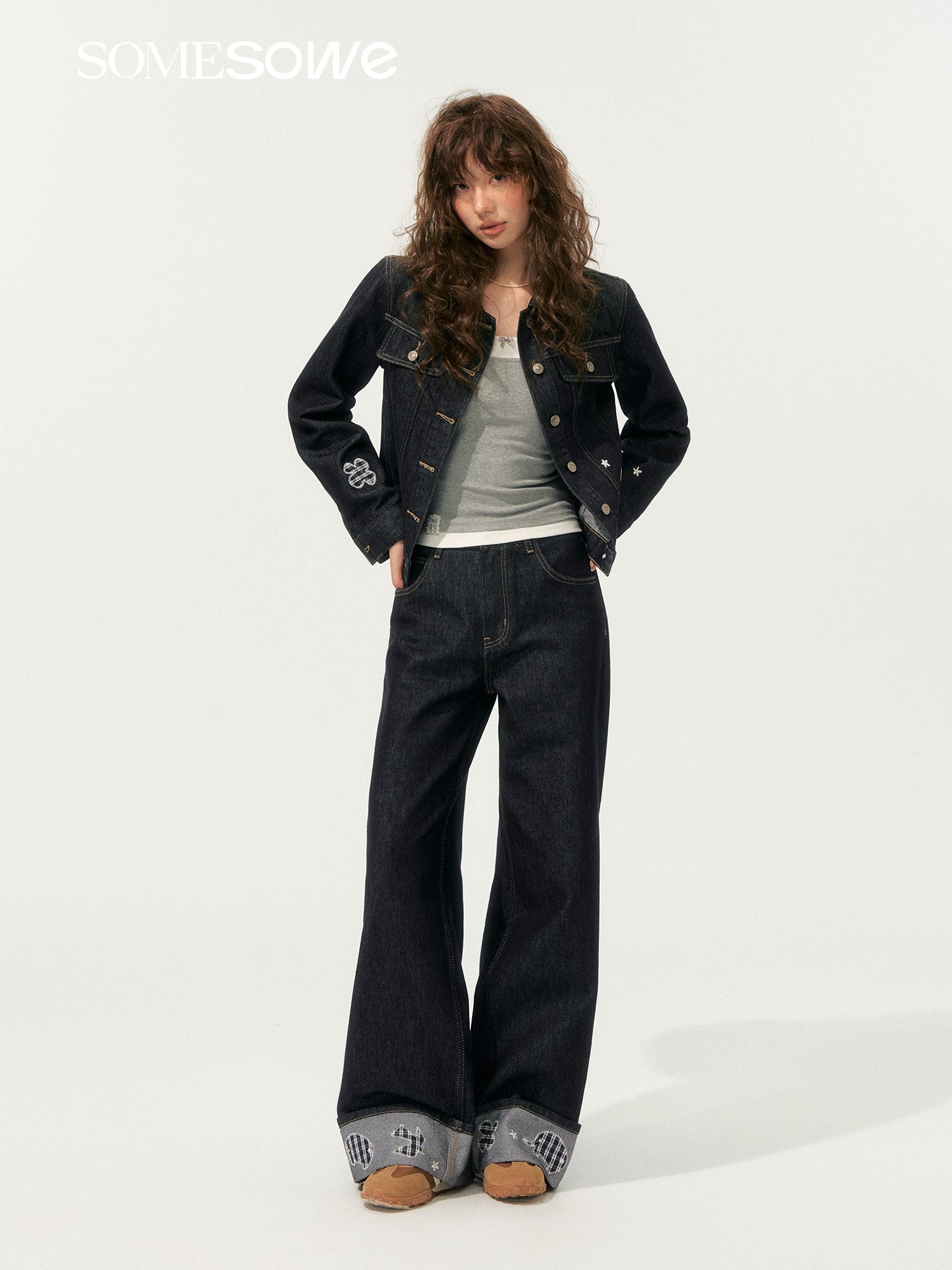 SOMESOWE S2508198&amp;S2508199 Childlike embroidered original color denim jacket + jeans