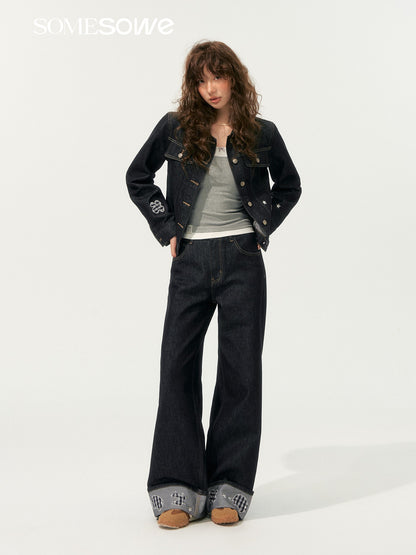 SOMESOWE S2508198&amp;S2508199 Childlike embroidered original color denim jacket + jeans