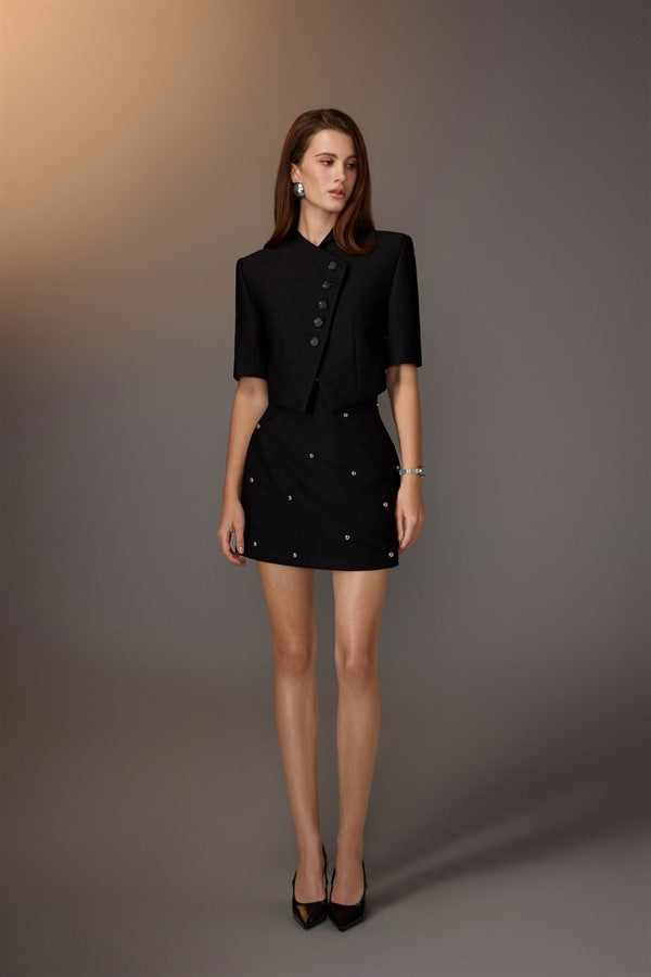 KEIRA TONG Flap Collar Top &amp; Studded Mini Skirt